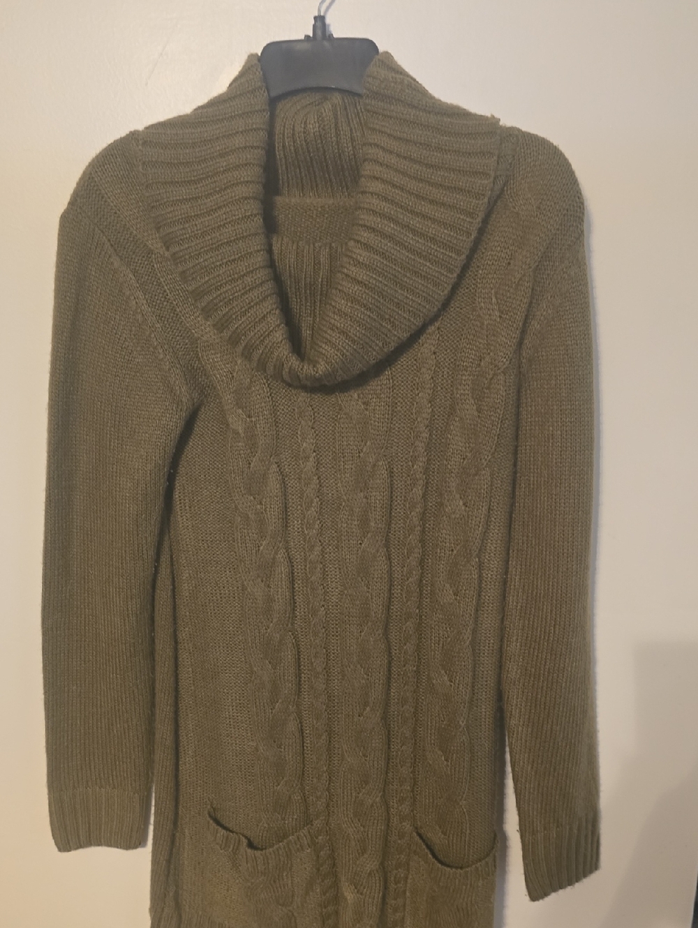 VENUS Olive Cable Cowl-Neck Knit Sweater Dress